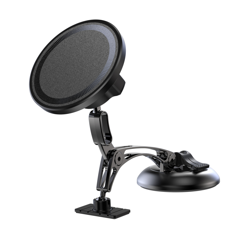 Magnetický držiak do auta s vákuovou základňou, 15W bezdrôtové nabíjanie, zinková zliatina, LED svetlo, proti otrasom