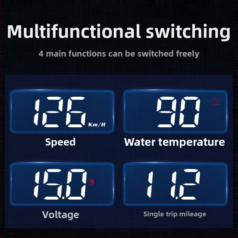 Automašīnas HUD displejs ar OBD, 360° hologrāfisks attēls, GPS, ātruma mērītājs un daudzfunkcionālais mērinstruments — manuālā vadība, barošanās ar bateriju