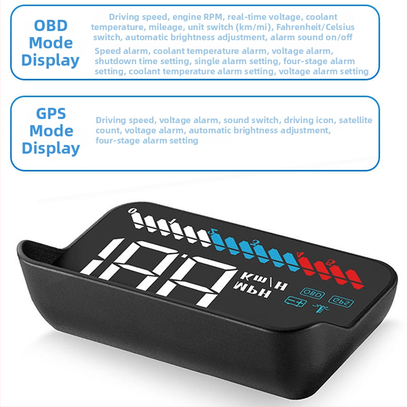 Automašīnas HUD displejs ar OBD, 360° hologrāfisks attēls, GPS, ātruma mērītājs un daudzfunkcionālais mērinstruments — manuālā vadība, barošanās ar bateriju