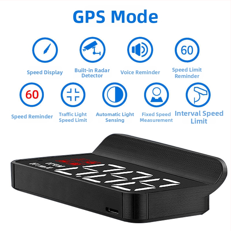 Automašīnas HUD displejs ar OBD, 360° hologrāfisks attēls, GPS, ātruma mērītājs un daudzfunkcionālais mērinstruments — manuālā vadība, barošanās ar bateriju