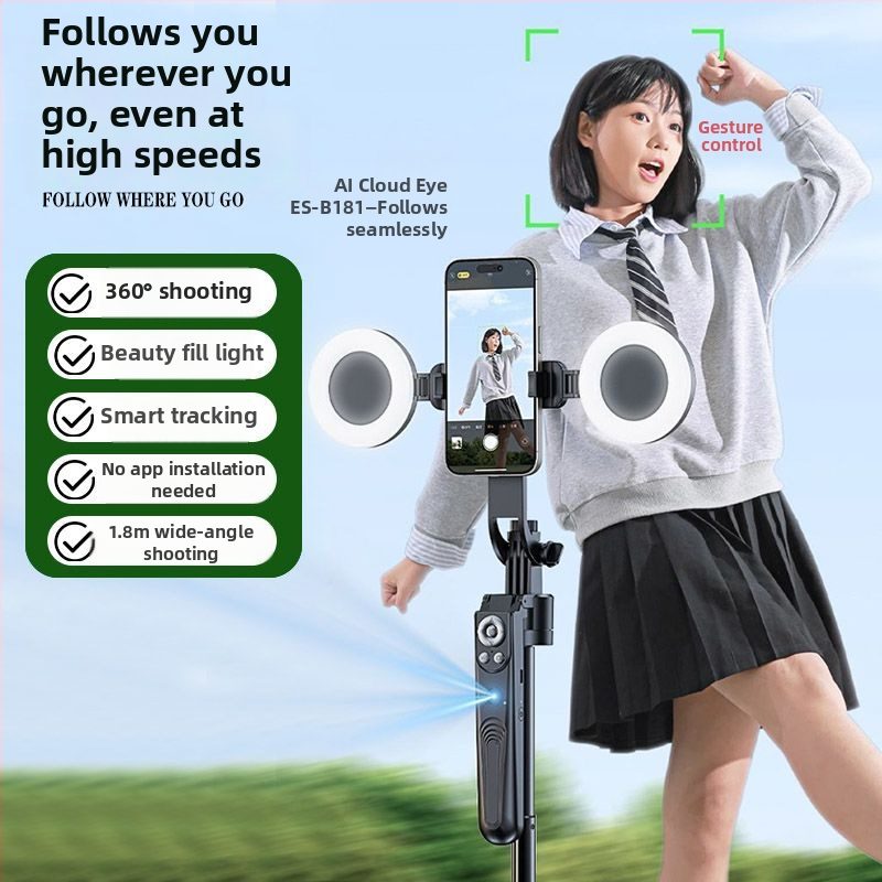Selfie tyč s 360° otáčajúcim gimbalom, automatické sledovanie s AI rozpoznávaním tváre pre živé vysielanie, hliníková zliatina