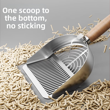 Lopată pentru nisip de pisică, National Favorite, dintr-un bloc de oțel inoxidabil 304, design cu două găuri