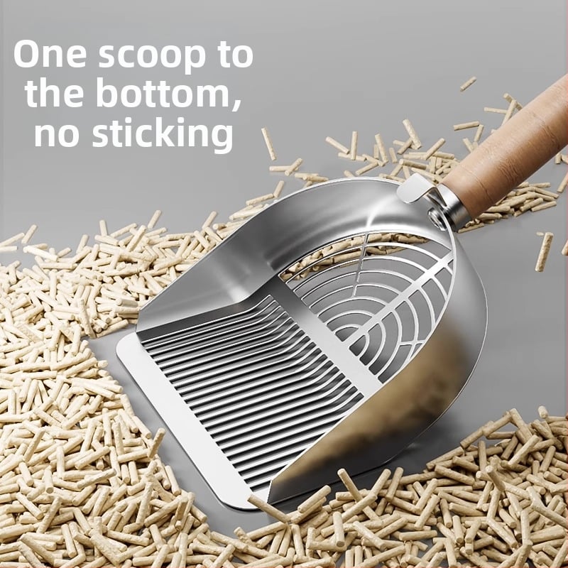 Lopată pentru nisip de pisică, National Favorite, dintr-un bloc de oțel inoxidabil 304, design cu două găuri