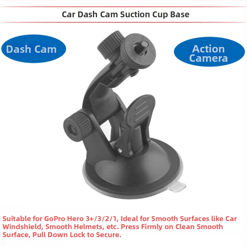 Suport cu ventuză pentru dash cam și navigație auto, din plastic, compatibil cu șurub 1/4"