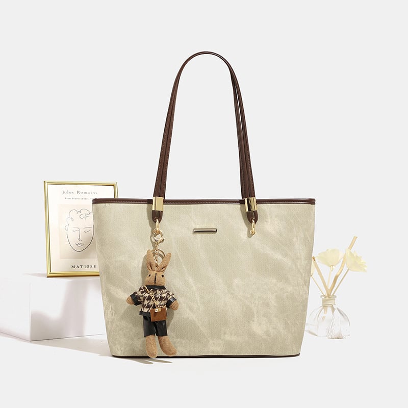 Дамска чанта урбанистичен минималистичен стил Tote чанта (PU материал, цип, полиестер подплата)