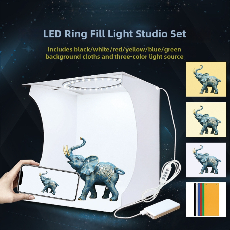 Prenosné štúdio osvetlenia s skladacím LED pásom pre fotografovanie mobilným telefónom, Svetelná krabička na fotenie, Sada s pozadím z látky