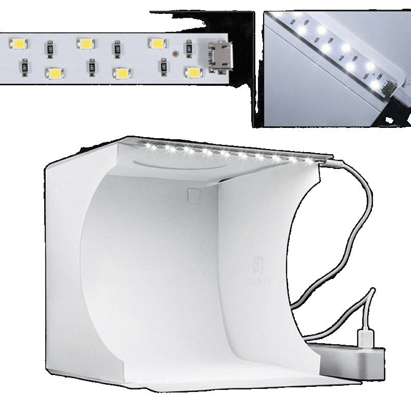 Nešiojamas Studijos Apšvietimas Su Sulankstoma LED Juosta Fotografavimui Su Išmaniuoju Telefonu; Šviesos Dėžutė Nuotraukoms; Fono Audinio Komplektas