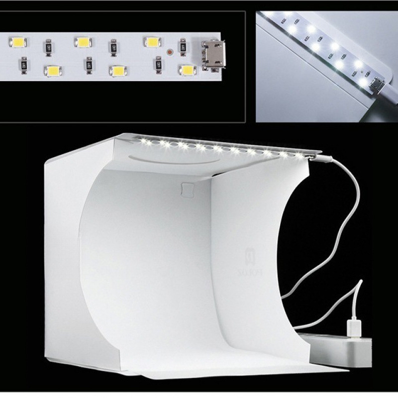 Nešiojamas Studijos Apšvietimas Su Sulankstoma LED Juosta Fotografavimui Su Išmaniuoju Telefonu; Šviesos Dėžutė Nuotraukoms; Fono Audinio Komplektas