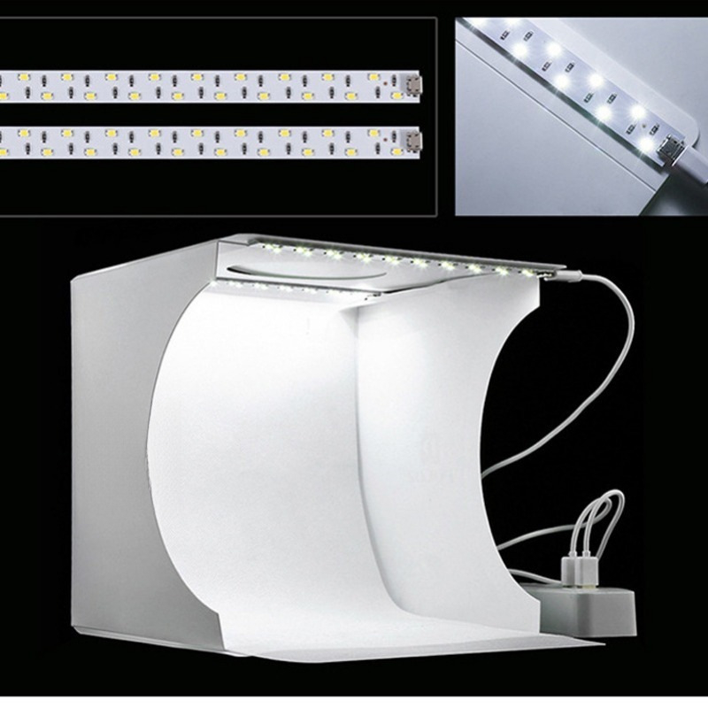 Nešiojamas Studijos Apšvietimas Su Sulankstoma LED Juosta Fotografavimui Su Išmaniuoju Telefonu; Šviesos Dėžutė Nuotraukoms; Fono Audinio Komplektas