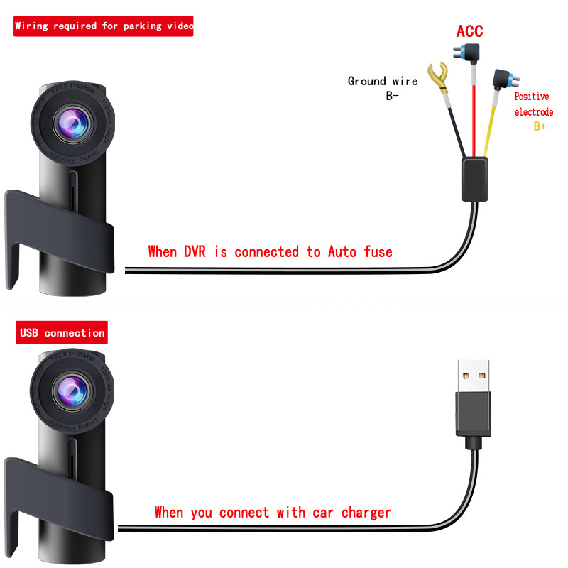 Автомобилен видеорегистратор с нощно виждане и WiFi; монтаж на предното стъкло, 1080p/2560x1440, TF карта поддръжка