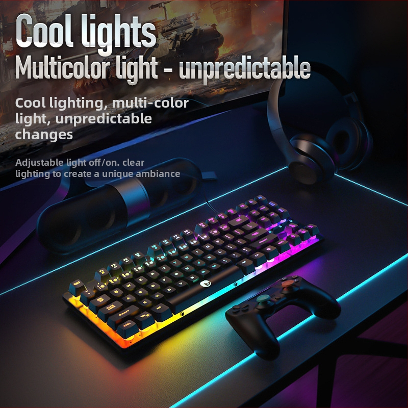 87-gombos vezetékes gamer billentyűzet membránkapcsolókkal és szivárványos megvilágítással