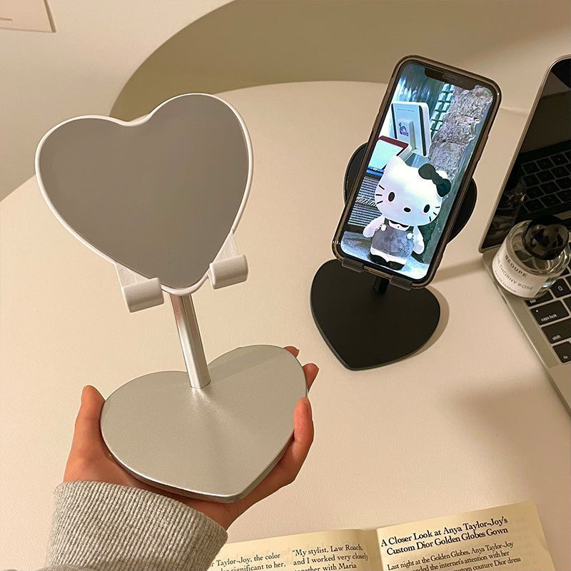 Suport de birou din lemn în formă de inimă pentru telefon și tabletă, reglabil și telescopic, ideal pentru streaming live