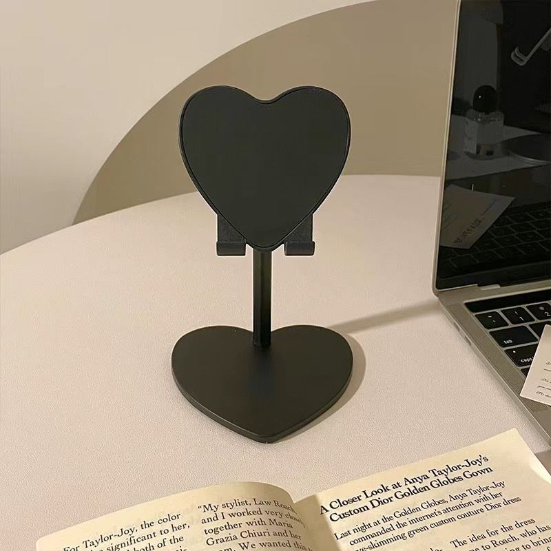 Suport de birou din lemn în formă de inimă pentru telefon și tabletă, reglabil și telescopic, ideal pentru streaming live