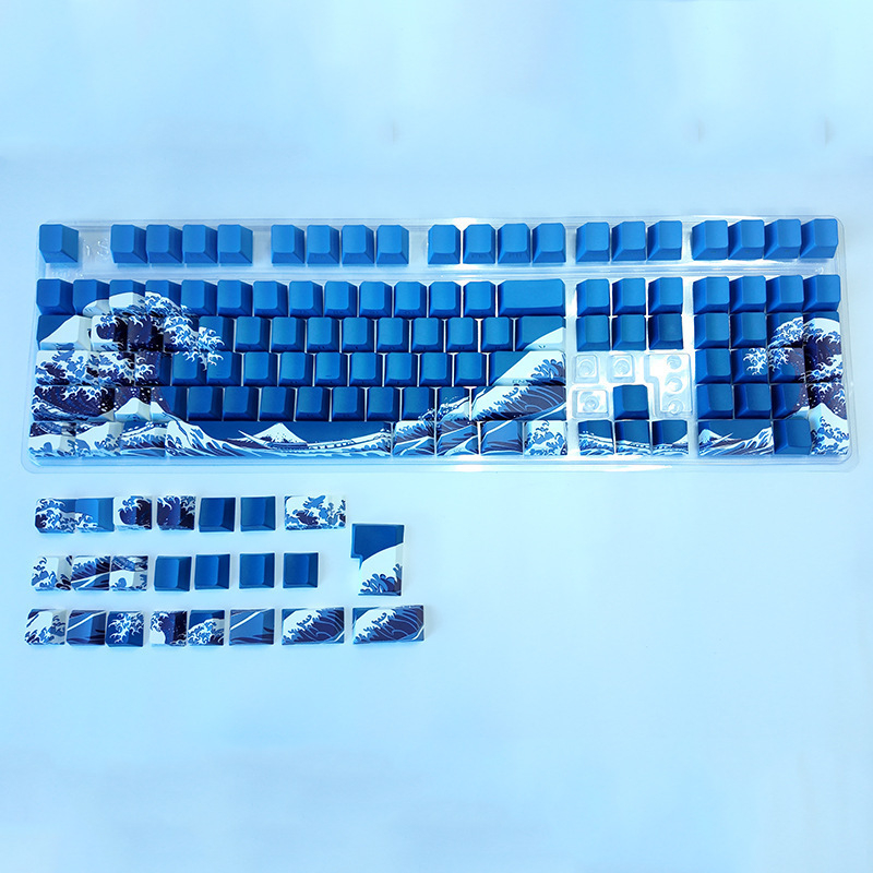 Σετ keycap για μηχανικό πληκτρολόγιο — πλευρική χαρακτική σε σχέδιο Ukiyo-e, υλικό PBT, συμβατότητα 87/98/108 πλήκτρων