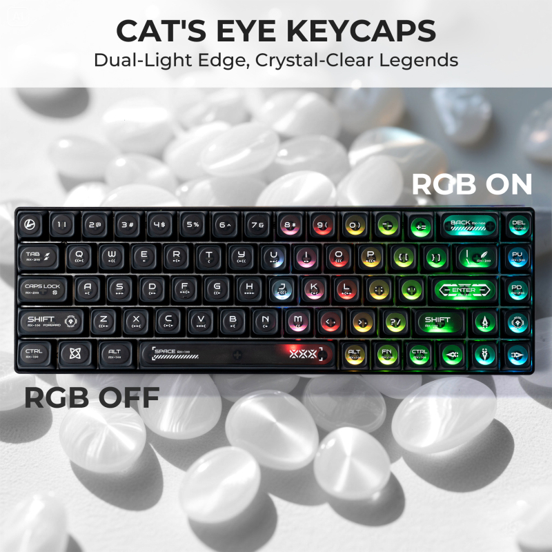 XVX Cat's Eye priehľadné krytky kláves pre mechanické klávesnice, 136 kláves, materiál PBT+PC, RGB podsvietenie, kompatibilné so 99% klávesnicami s magnetickou osou, prispôsobiteľné
