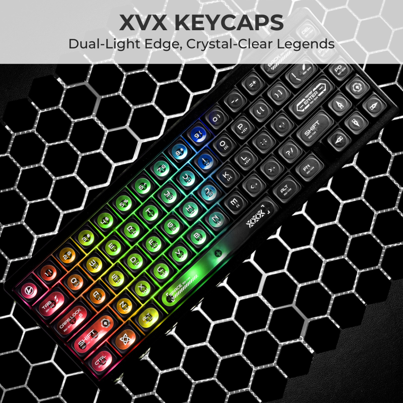 XVX Cat's Eye priehľadné krytky kláves pre mechanické klávesnice, 136 kláves, materiál PBT+PC, RGB podsvietenie, kompatibilné so 99% klávesnicami s magnetickou osou, prispôsobiteľné