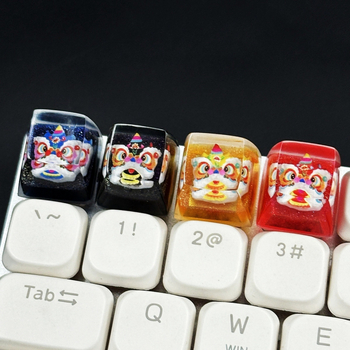 Διαφανές εποξικό προσωπικό καπάκι πλήκτρων με σχέδιο κινεζικού στυλ λιονταριού αφύπνισης, DIY χειροποίητο, μοντέλο 87H για μηχανικά πληκτρολόγια με διασταυρούμενο άξονα