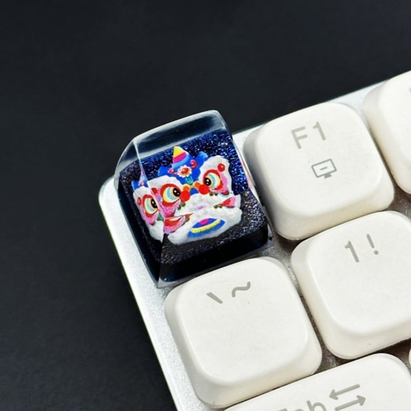 Διαφανές εποξικό προσωπικό καπάκι πλήκτρων με σχέδιο κινεζικού στυλ λιονταριού αφύπνισης, DIY χειροποίητο, μοντέλο 87H για μηχανικά πληκτρολόγια με διασταυρούμενο άξονα