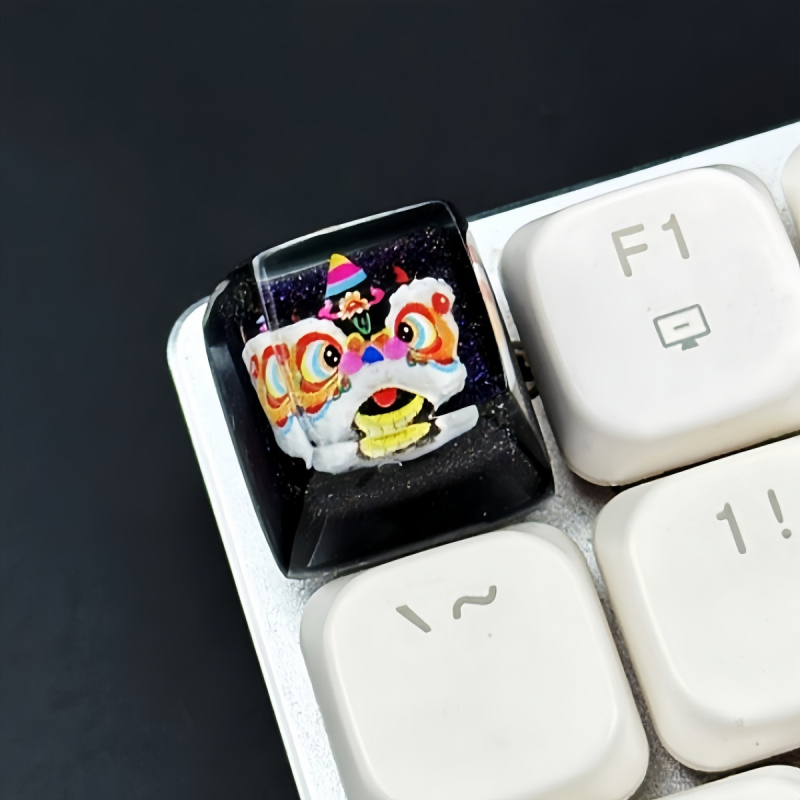 Διαφανές εποξικό προσωπικό καπάκι πλήκτρων με σχέδιο κινεζικού στυλ λιονταριού αφύπνισης, DIY χειροποίητο, μοντέλο 87H για μηχανικά πληκτρολόγια με διασταυρούμενο άξονα