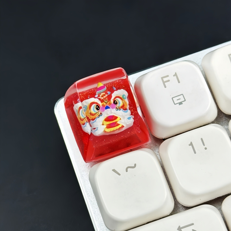 Διαφανές εποξικό προσωπικό καπάκι πλήκτρων με σχέδιο κινεζικού στυλ λιονταριού αφύπνισης, DIY χειροποίητο, μοντέλο 87H για μηχανικά πληκτρολόγια με διασταυρούμενο άξονα