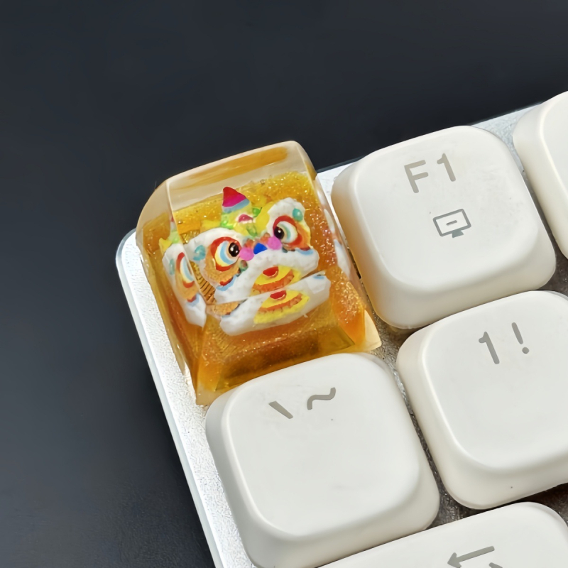 Διαφανές εποξικό προσωπικό καπάκι πλήκτρων με σχέδιο κινεζικού στυλ λιονταριού αφύπνισης, DIY χειροποίητο, μοντέλο 87H για μηχανικά πληκτρολόγια με διασταυρούμενο άξονα