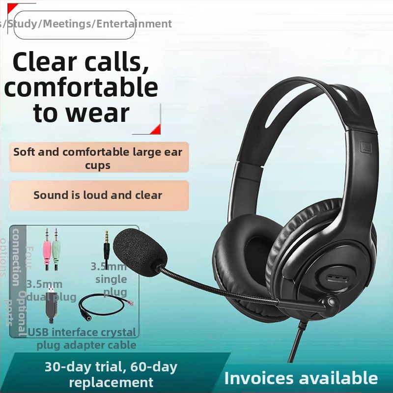 Drôtové slúchadlá s mikrofónom, 3,5 mm konektor, 1,5 m kábel, na hlavu, pre telefonické hovory a online vzdelávanie