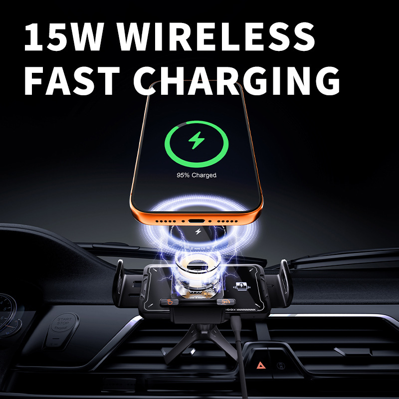 Αναδιπλούμενο στηρίγμα κινητού αυτοκινήτου με περιστροφή 360°, ασύρματη φόρτιση, μαγνητική φόρτιση, QC 3.0, 15W εξοδος