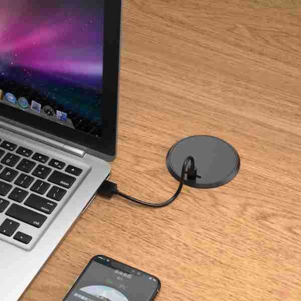 Încărcător wireless USB-C PD45W pentru laptopuri și telefoane, în mobilier de birou încastrat, QC3.0