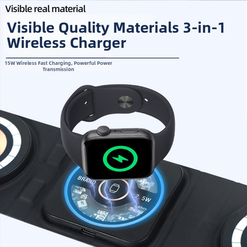 MagSafe 3-v-1 Bezdrôtová Nabíjačka s Priehľadným Magnetickým Držaním a Skladaným Dizajnom, PD 15W, Kompatibilné s Androidom a Slúchadlami