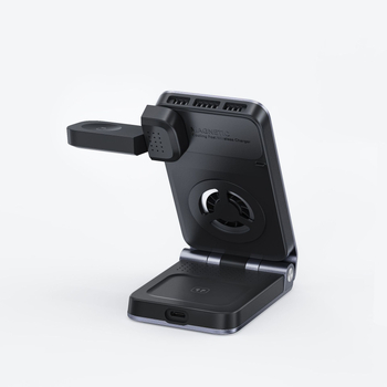 Suport de încărcare wireless cu încărcare magnetică, răcire, aliaj de aluminiu, Qi 2.2, 25W, 3 în 1