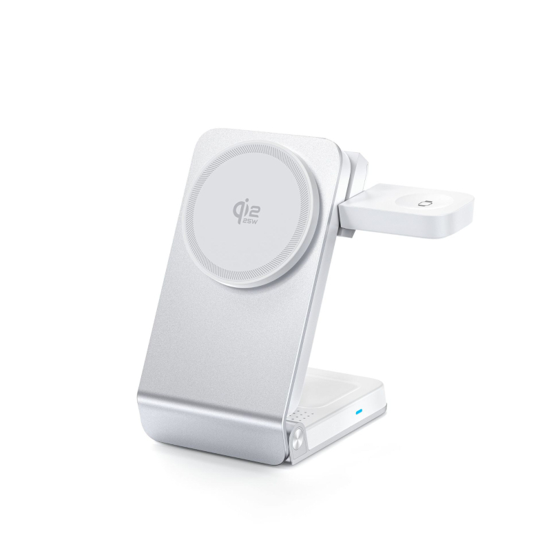 Suport de încărcare wireless cu încărcare magnetică, răcire, aliaj de aluminiu, Qi 2.2, 25W, 3 în 1