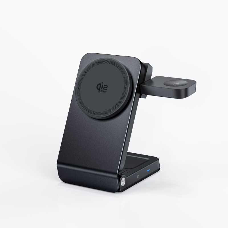 Suport de încărcare wireless cu încărcare magnetică, răcire, aliaj de aluminiu, Qi 2.2, 25W, 3 în 1