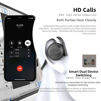 Căști Bluetooth sport fără intrare în ureche, cu bandă pentru gât, IPX5 rezistente la apă, BT 5.4, autonomie >8 h, rază >10 m