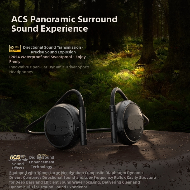 Căști Bluetooth sport fără intrare în ureche, cu bandă pentru gât, IPX5 rezistente la apă, BT 5.4, autonomie >8 h, rază >10 m