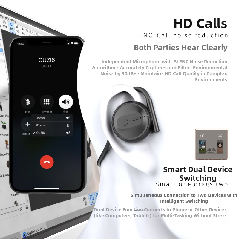 Căști Bluetooth sport fără intrare în ureche, cu bandă pentru gât, IPX5 rezistente la apă, BT 5.4, autonomie >8 h, rază >10 m