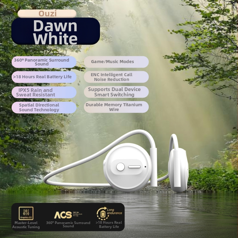 Căști Bluetooth sport fără intrare în ureche, cu bandă pentru gât, IPX5 rezistente la apă, BT 5.4, autonomie >8 h, rază >10 m