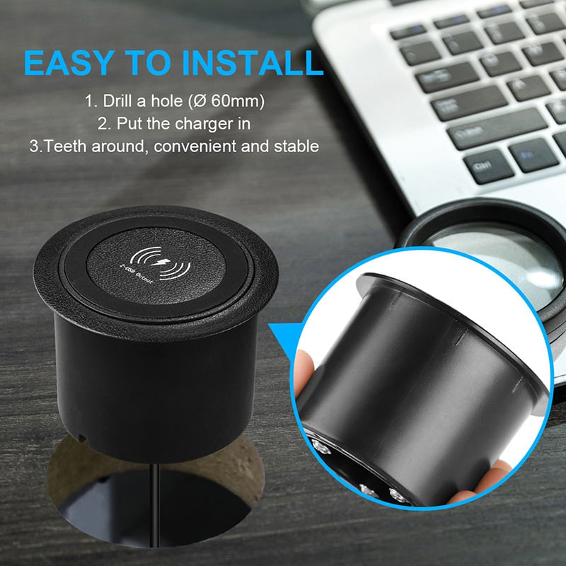 T9 вградена мебелна безжична зарядна станция - 15W Qi, USB мултифункционална