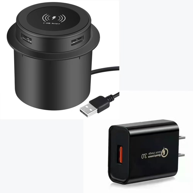 T9 вградена мебелна безжична зарядна станция - 15W Qi, USB мултифункционална