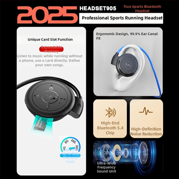Bezdrôtové športové slúchadlá Bluetooth s MP3 prehrávačom, cez uši, IPX4, 8 h výdrž, Bluetooth 5.4, dosah 10 m, stereo duálne