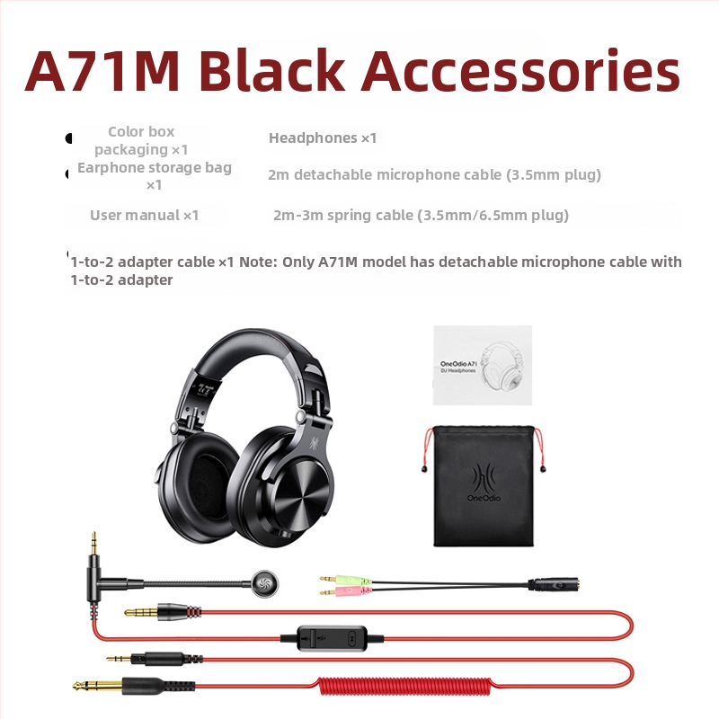 OneOdio káblové DJ monitorovacie slúchadlá s mikrofónom, frekvenčný rozsah 20–20 kHz, impedancia 32 Ω, 3,5/6,3 mm konektor, kábel 3 m