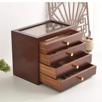 Cutie de bijuterii din lemn de paulownia, stil japonez, 3 sertare, model simplu