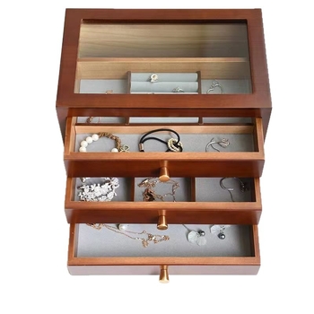 Cutie de bijuterii din lemn de paulownia, stil japonez, 3 sertare, model simplu