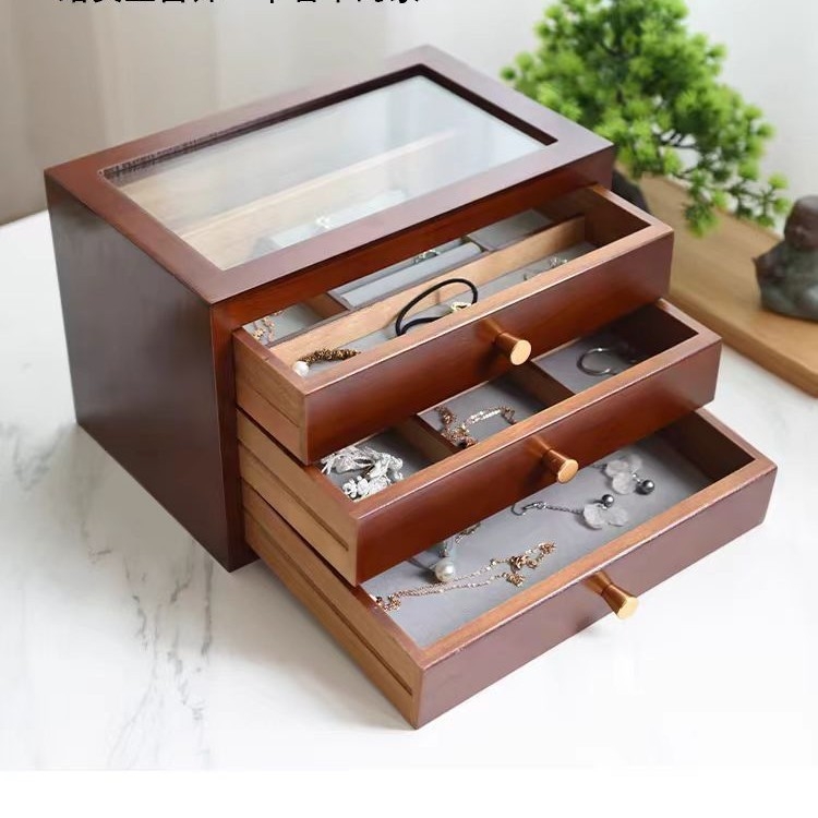 Cutie de bijuterii din lemn de paulownia, stil japonez, 3 sertare, model simplu