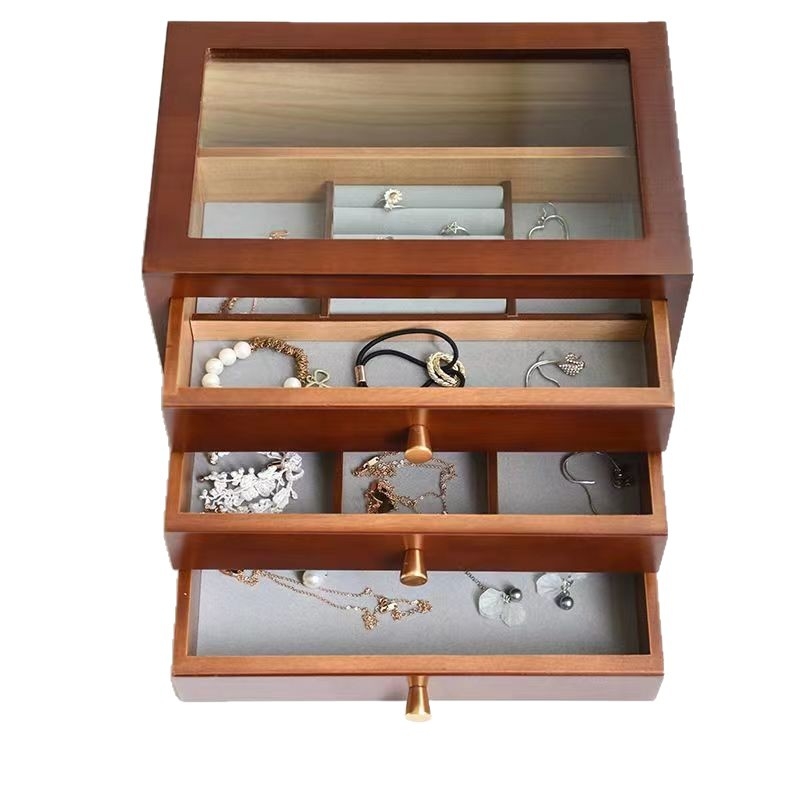 Cutie de bijuterii din lemn de paulownia, stil japonez, 3 sertare, model simplu