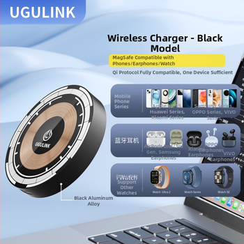 Alumíniumötvözetű három az egyben mágneses vezeték nélküli töltő Apple, Huawei és Android telefonokhoz, fülhallgatók és órák számára, 15W gyors töltés, 1,7A kimenet, Qi szabvány