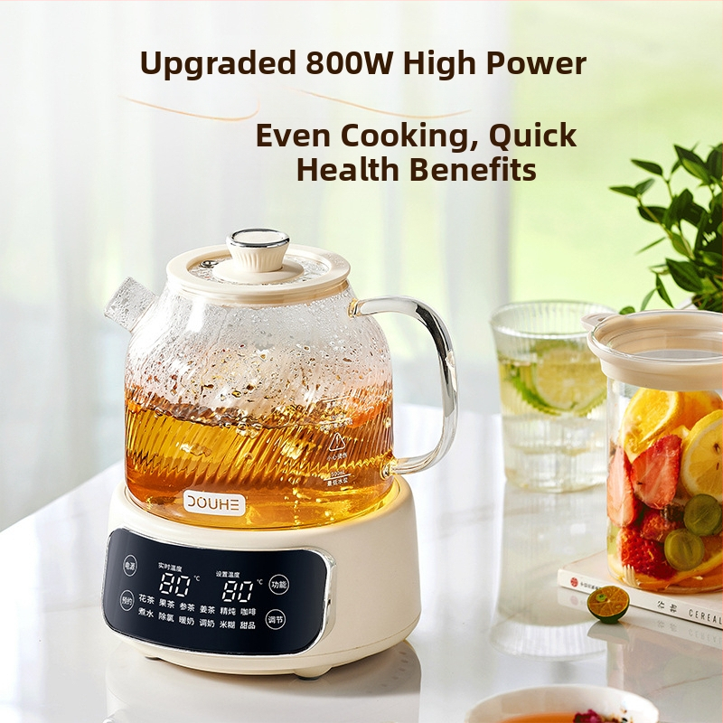 Douhe stikla veselības tējas tējkanna, tilpums 1–1,5 l,  220 V, 500–1000 W, stikla iekšējais trauks, mikroprocesora kontrole, elektroniskais termostats, modelis DH-YS09, 2025