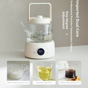 Stikla veselības tējas kanna 1 L, korpuss no borosilikāta stikla, iekšējā stikla tvertne, 220 V, 500–1000 W