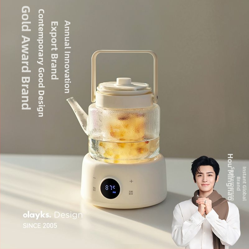 Stikla veselības tējas kanna 1 L, korpuss no borosilikāta stikla, iekšējā stikla tvertne, 220 V, 500–1000 W