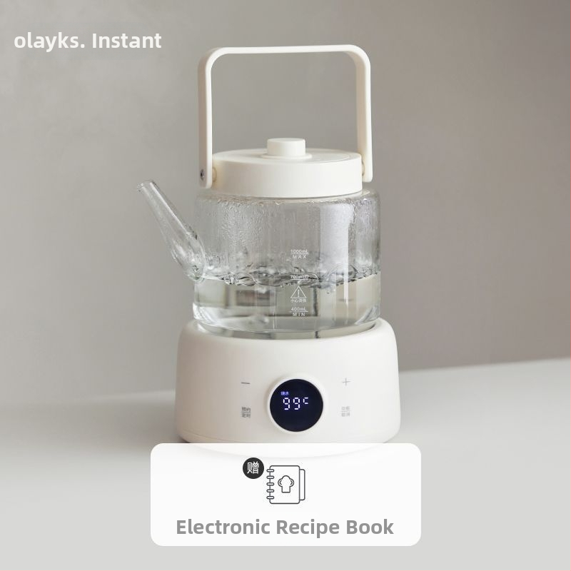 Stikla veselības tējas kanna 1 L, korpuss no borosilikāta stikla, iekšējā stikla tvertne, 220 V, 500–1000 W