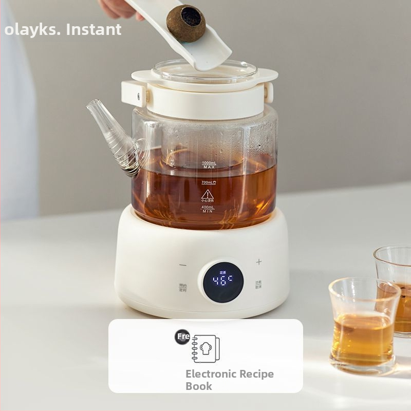 Stikla veselības tējas kanna 1 L, korpuss no borosilikāta stikla, iekšējā stikla tvertne, 220 V, 500–1000 W